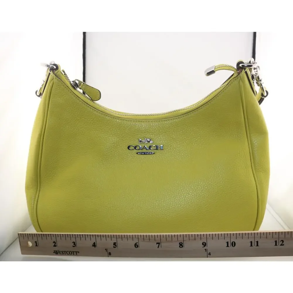 COACH Teri Hobo Pebble Leather Shoulder Bag w/Crossbody Strap - Key Lime Green